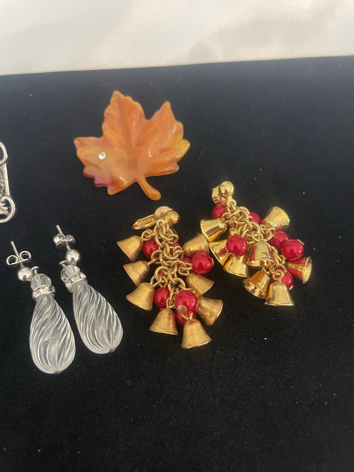 VTG Jewelry Lot AVON Maple Leaf Brooch Bell Earrings 2000 Watch Bar Brooch +MORE