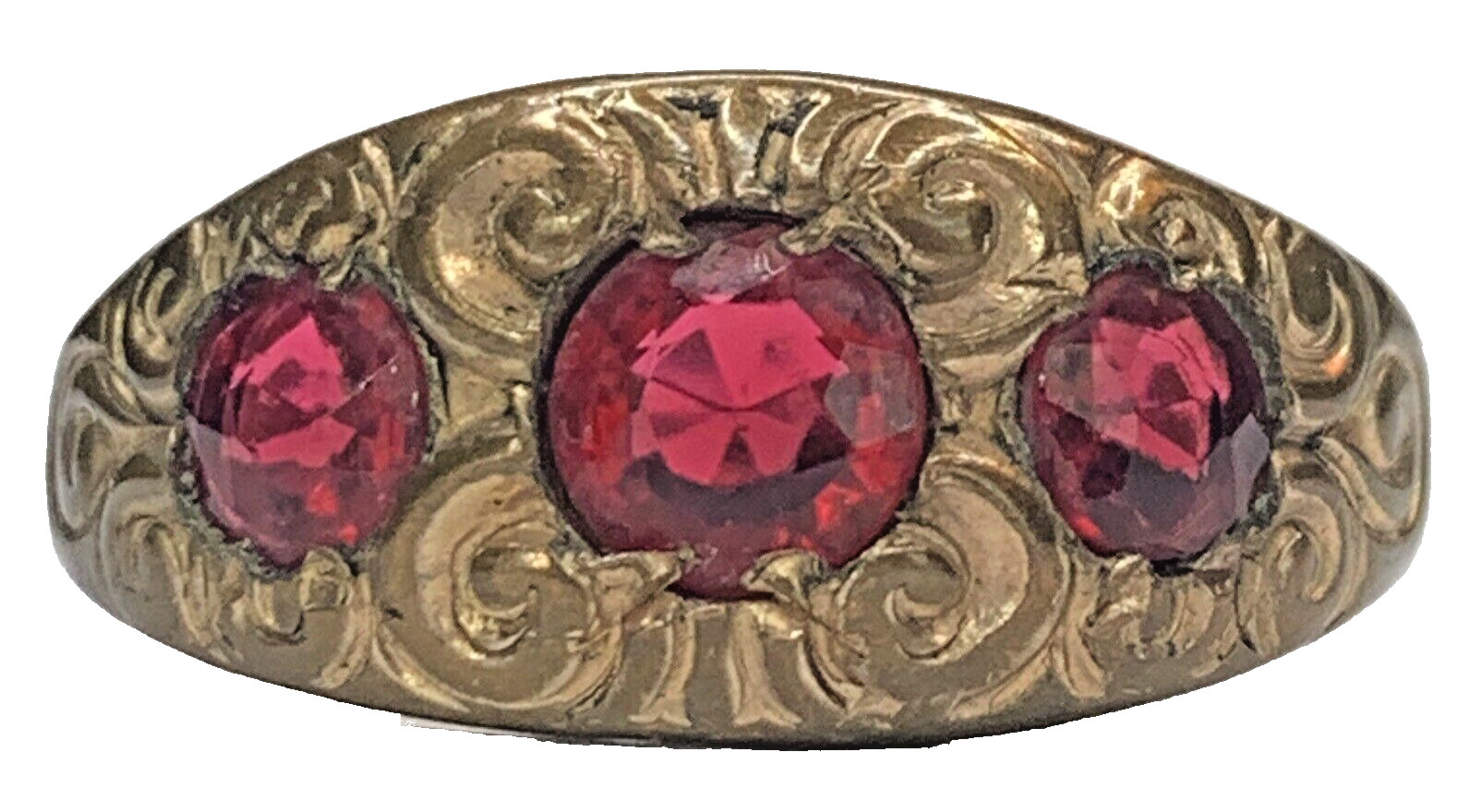 Antique Victorian EMCO Gold Filled GF Past Present Future Red Paste Ring SZ 11