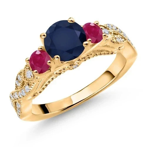 3.1Ct Art Deco Style Lab Created Sapphire & Ruby Engagement 14K Gold Finish Ring