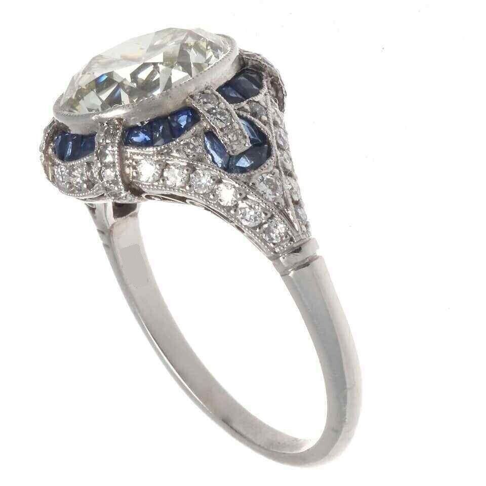 5Ct Art Deco Style Lab Created Diamond Engagement Wedding 14K White Gold FN Ring
