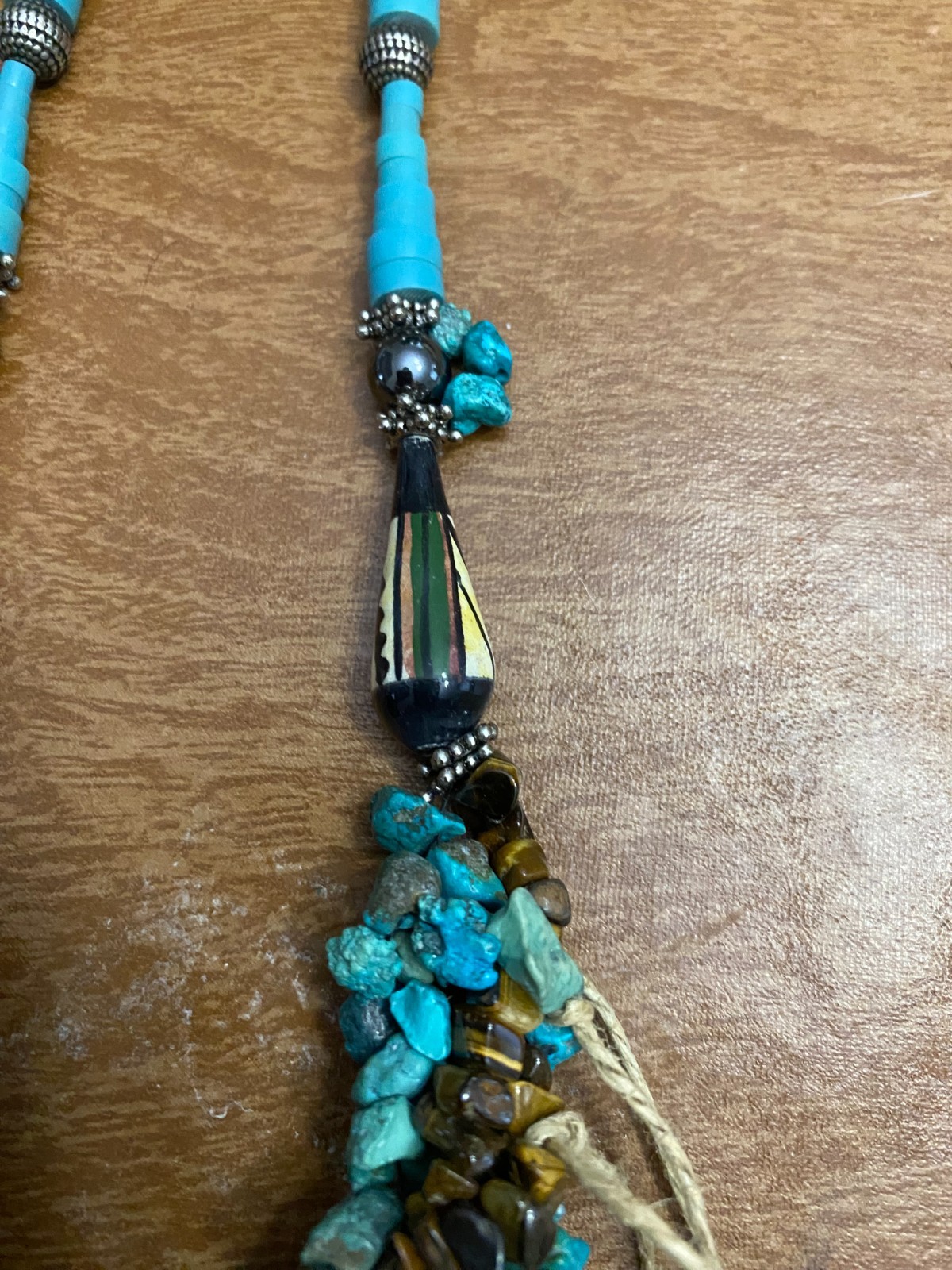 Vintage Boho Statement Silver Southwest Necklace Blue Turquoise 24″ Necklace