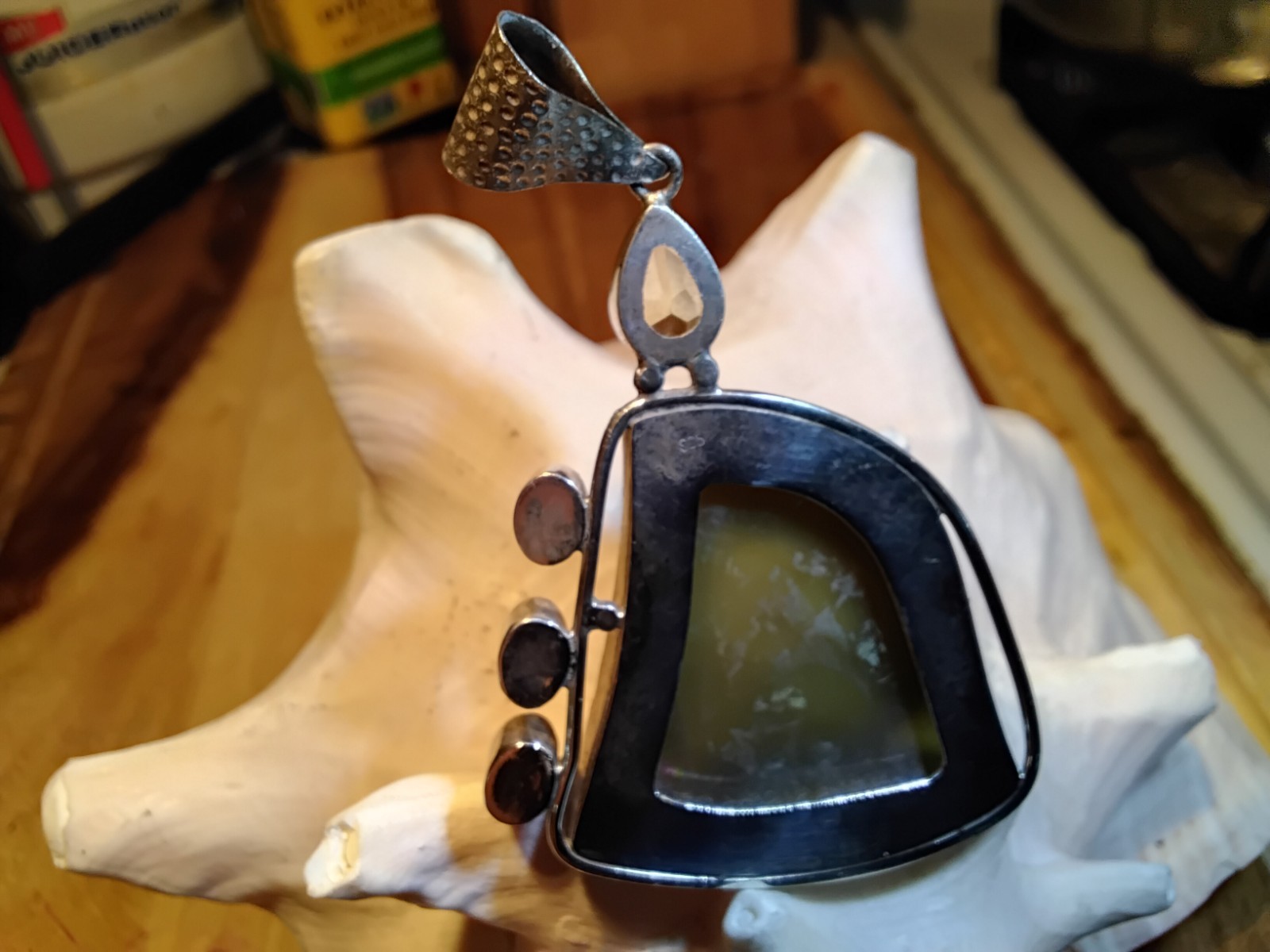 Vintage Sterling Green Drusy Peridot Pendant