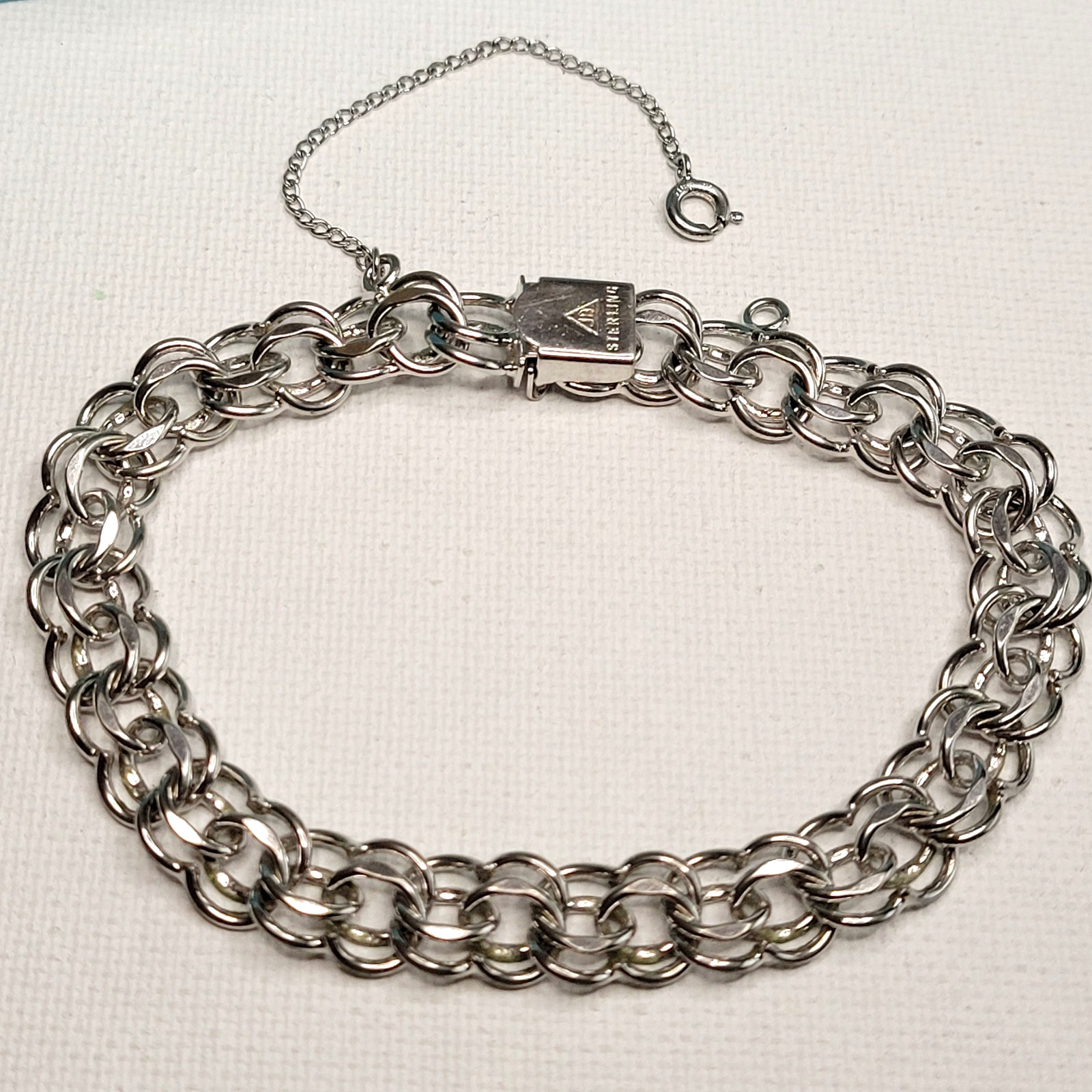 Vtg JB Jacoby Bender STERLING Silver Double Link Charm Bracelet Unused 7.5 16.5g