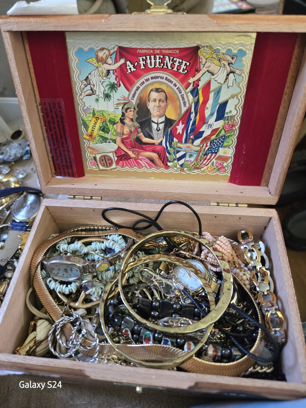 Mystery Jewelry Lot In A Vintage Cigar Box. VNG To Now.