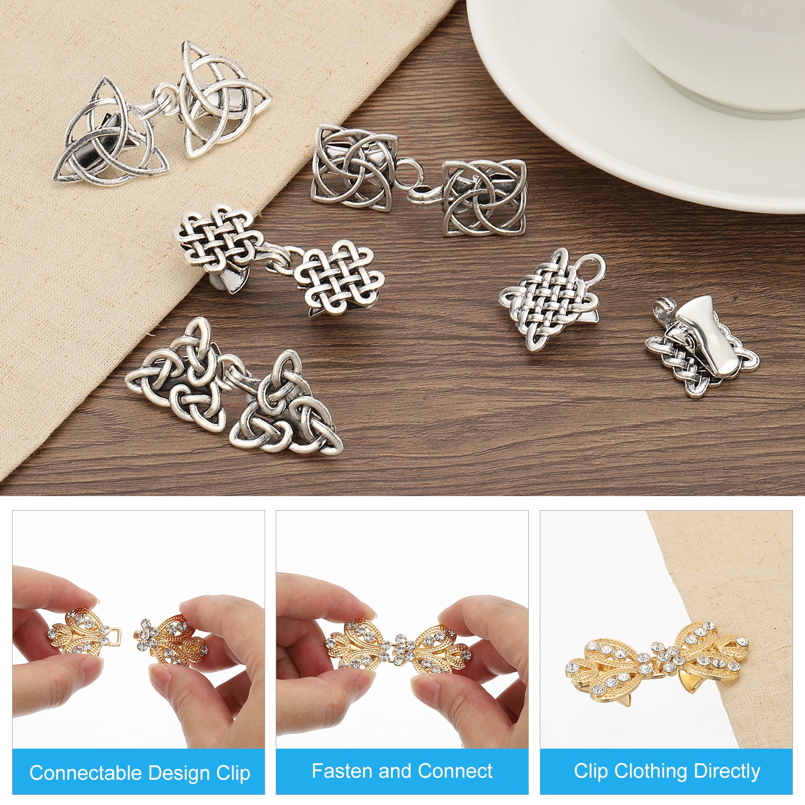 Cloak Clasp, 2Pcs Alloy Sweater Clips Retro Cardigan Buckles, Style 3