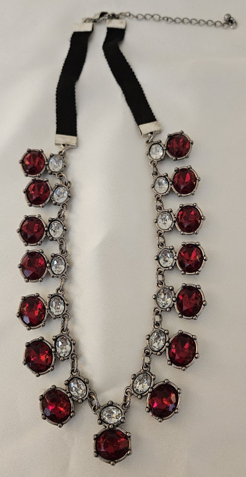 Red Ruby Rhinestone / Silver tone Necklace