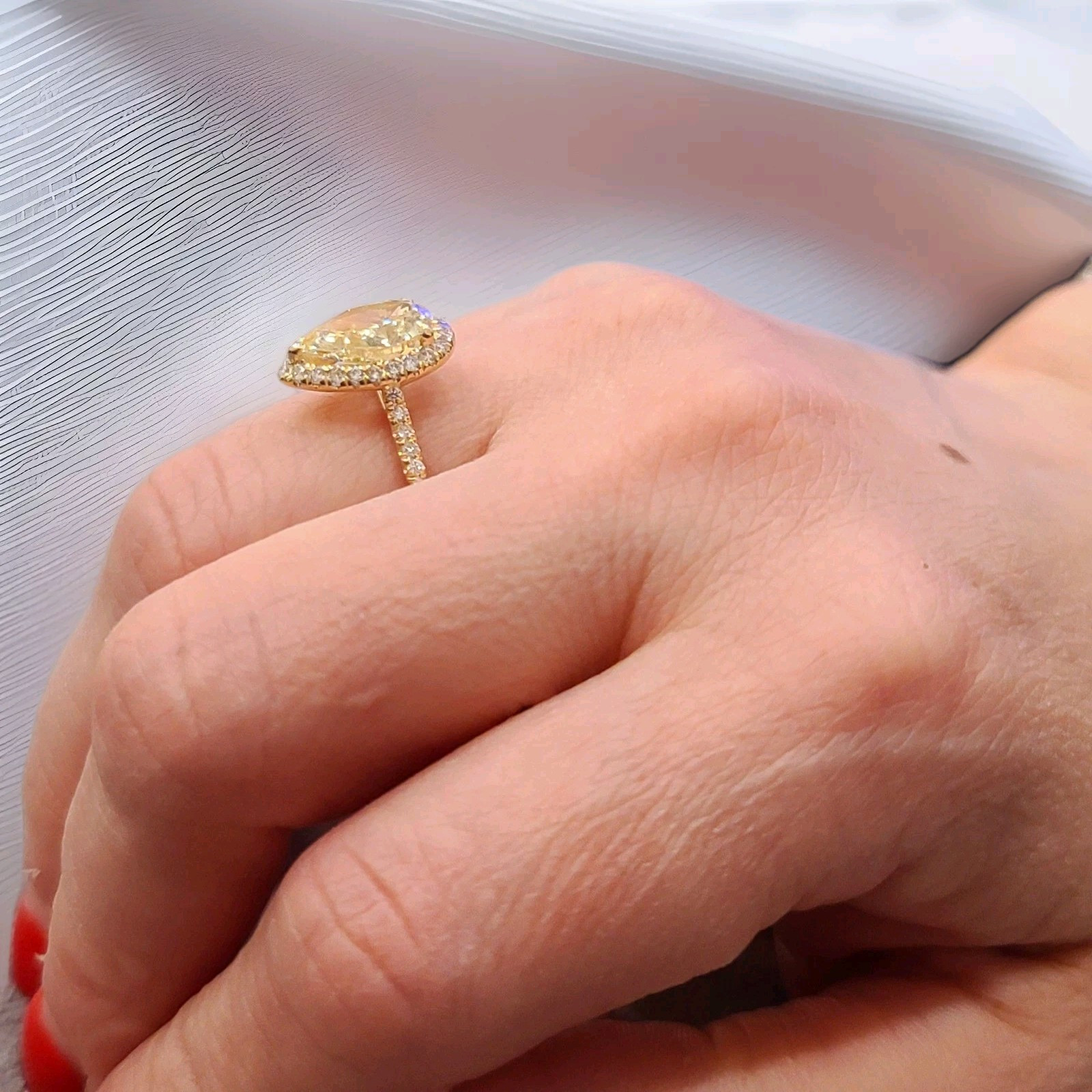 14k Yellow Gold Engagement Ring 2.50CT. Natural Pear cut Yellow Diamond GIA Cert