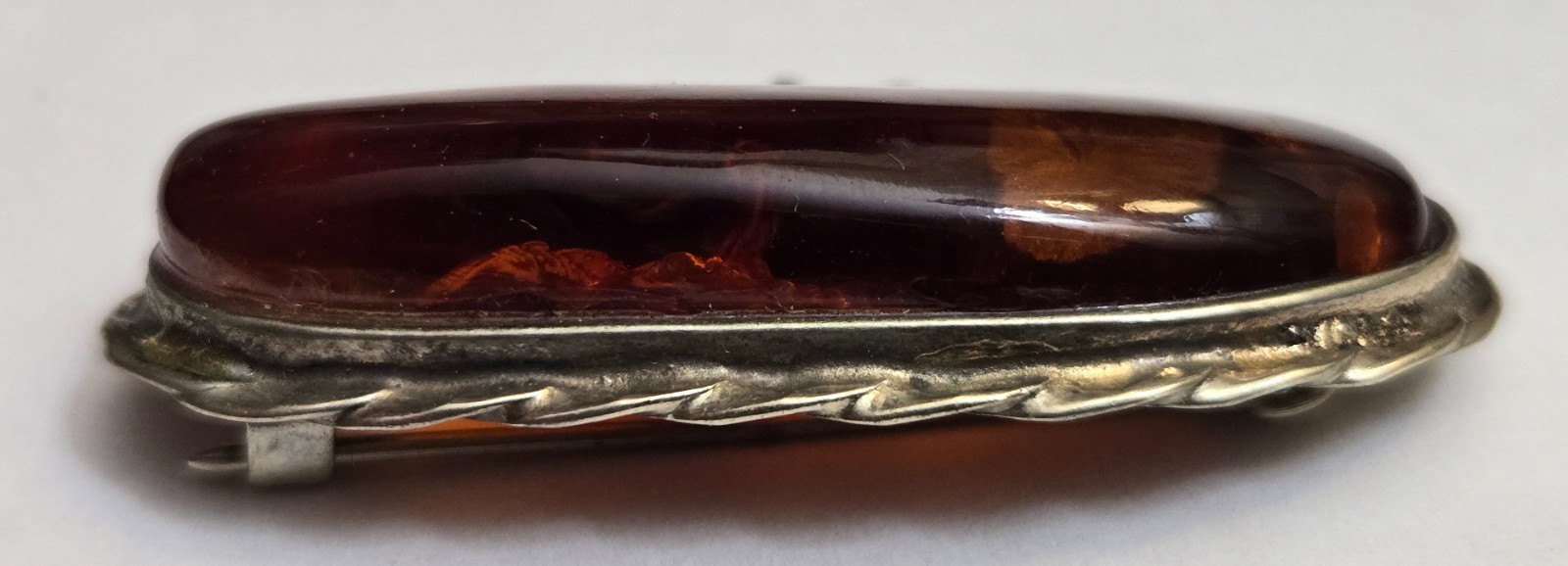 Vintage Brown Natural Amber Pin / Brooch from Latvia