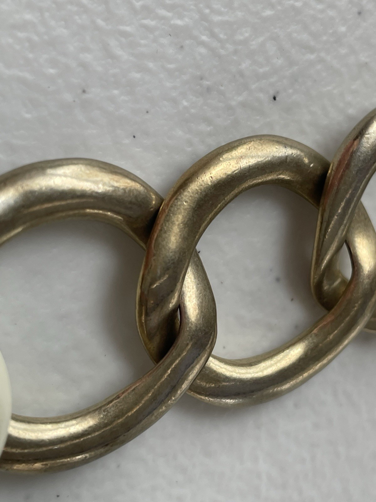 Vintage Monet Gold White Link Necklace Chunky Statement Chain Retro Modern