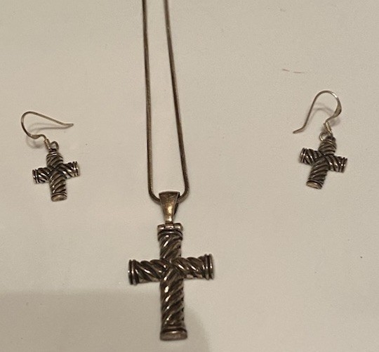 VTG Sterling Silver Rope Cross Necklace & Earrings