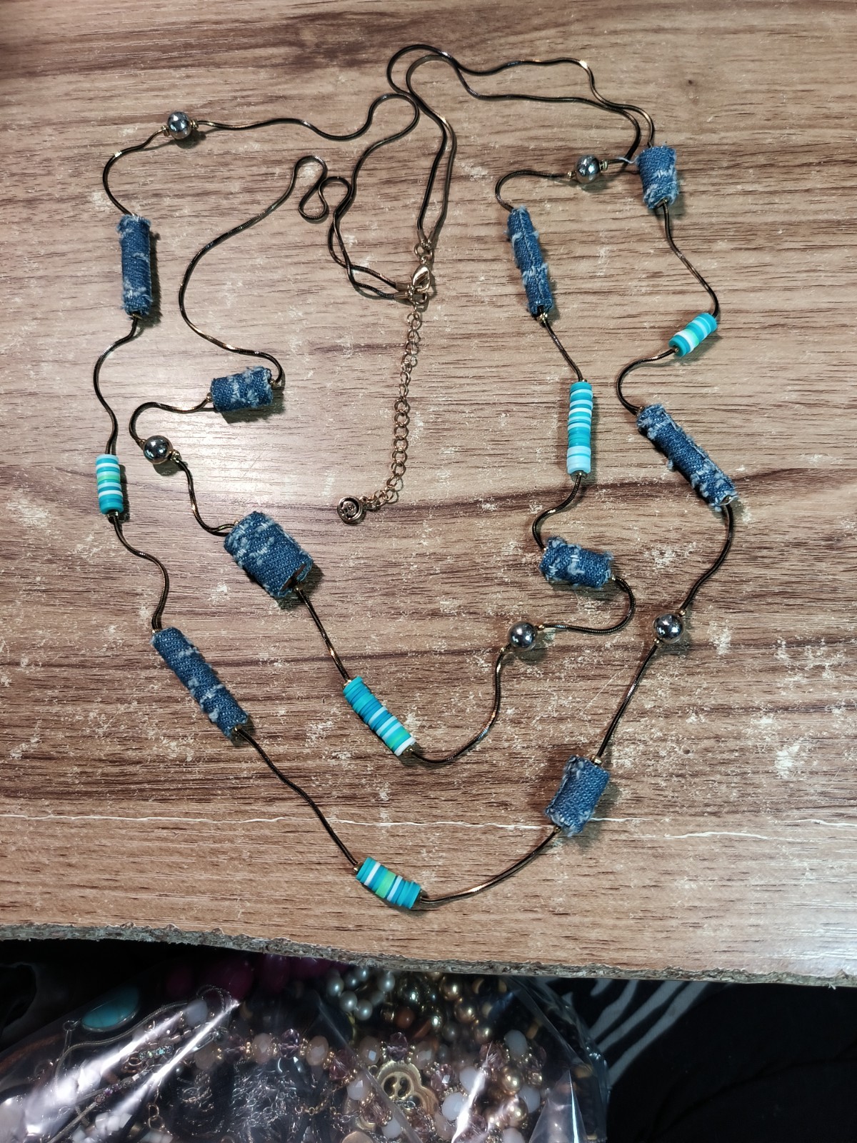 C1946 Vintage Mixed Media Artisanal – Denim & Beads – Bohemian – South Western –