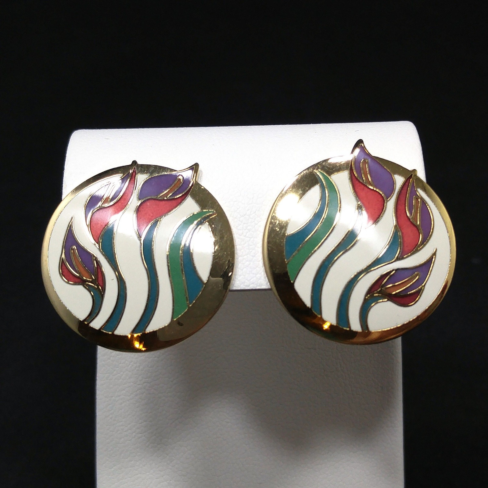 Laurel Burch “Lilies For Les” Floral Post Earrings, Gold Plated, 1980s Vintage