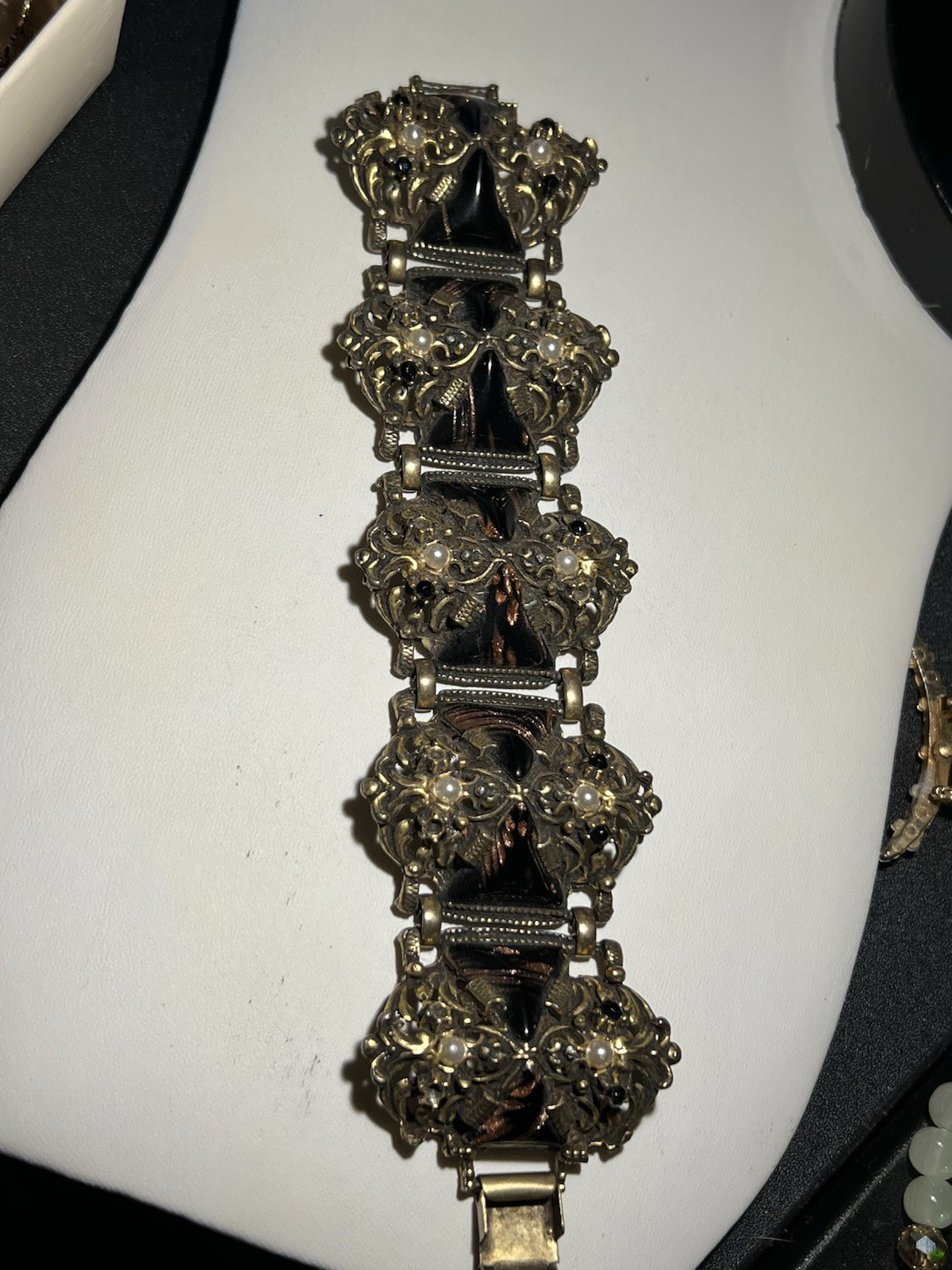 Vintage Selro Selini Gold Tone Metal Enamel Panel Bracelet Size 7.5