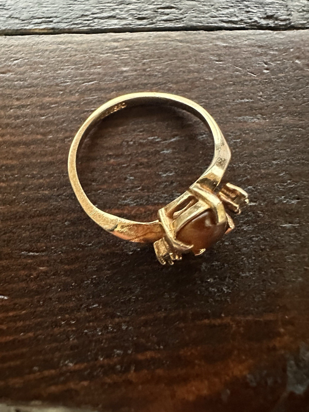 Vintage Joseph Esposito Tiger Eye Ring Size 5 Gold Tone Signed Statement Ring