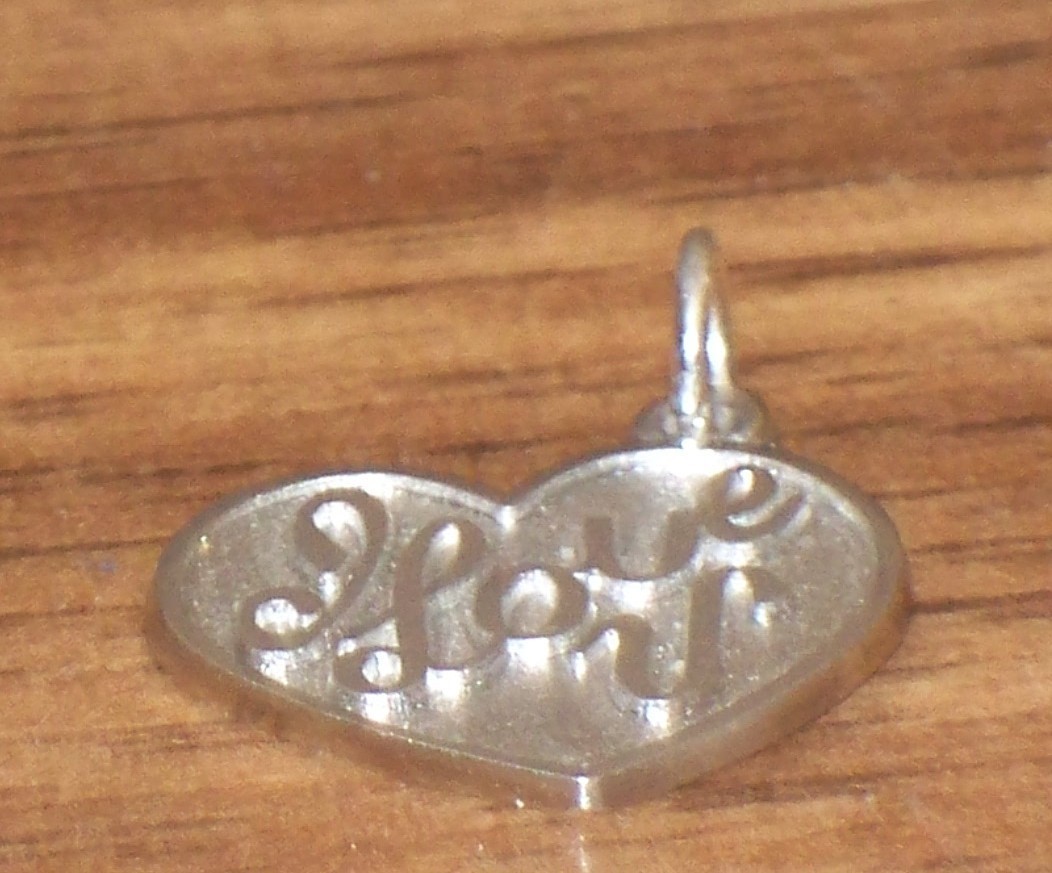 Vintage Heart Shape STERLING Silver I LOVE U YOU Charm Pendant Textured finish