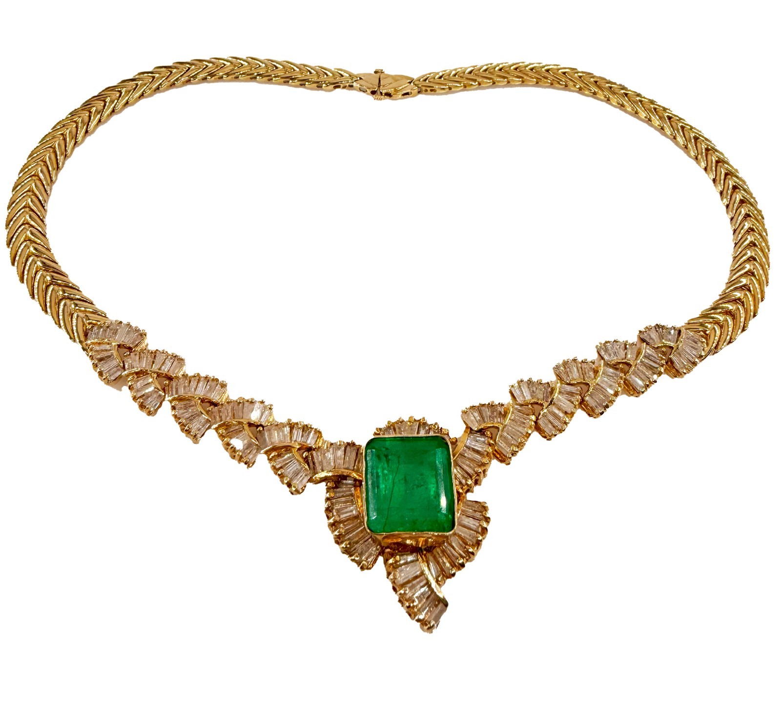GIA 12.60ct Colombian Emerald 6.0ctw Diamond 14K Gold Collar Choker Necklace