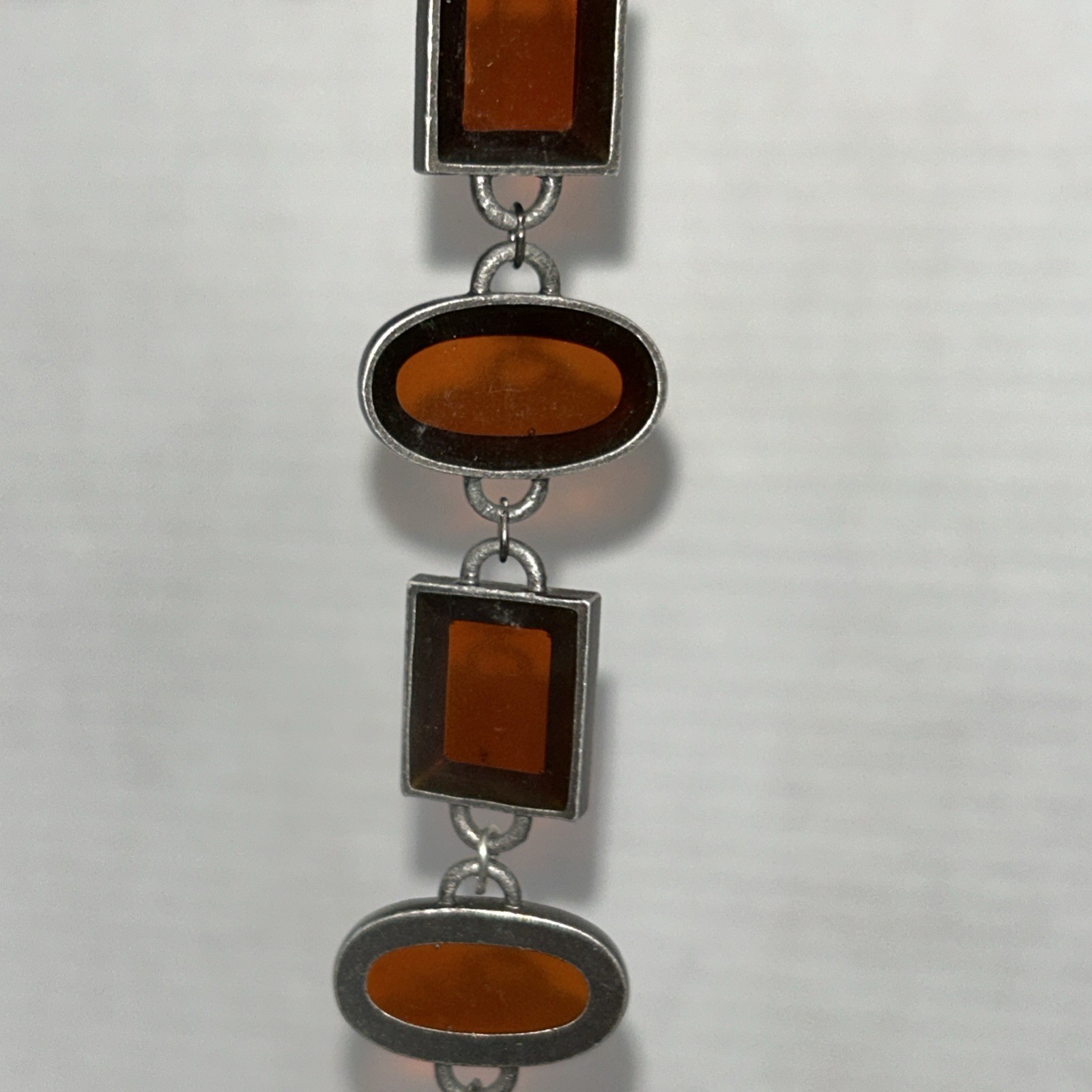 Vintage Bracelet Red Art Glass Retro Era Rectangle Silver Tone