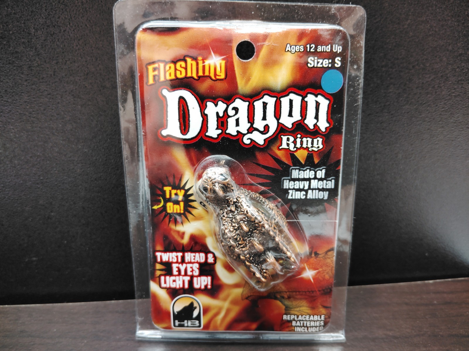 Dragon Ring Detailed Zinc Alloy Metal Eyes Light-Up – Unisex Size S (Approx. 8)