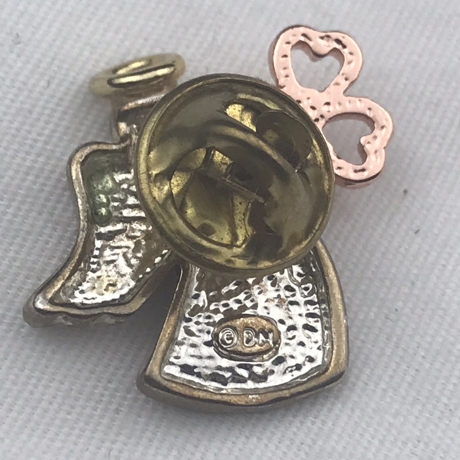 DM Brooch Small Multi-Tone Vintage Angel Clover Clear Stone Lucky Charm