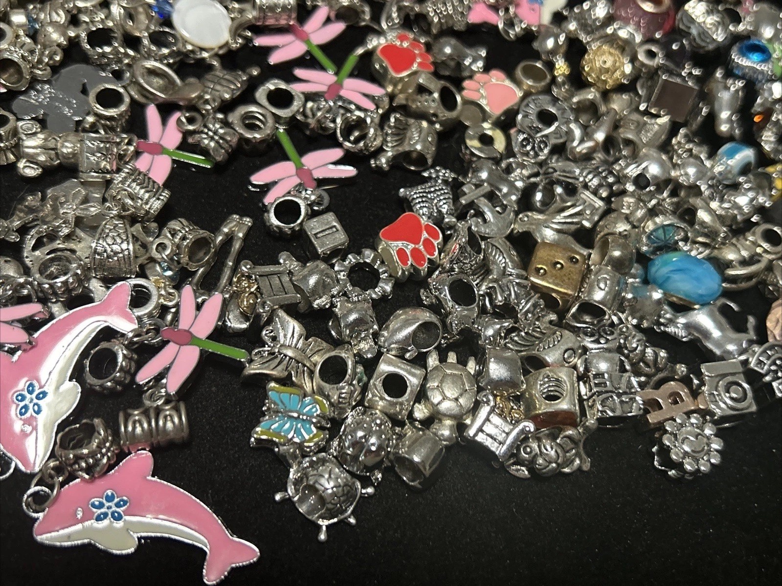 Vintage Lot 181 Charms Bead Spacer Clip Dangle Mix Rhinestone Enamel Collection