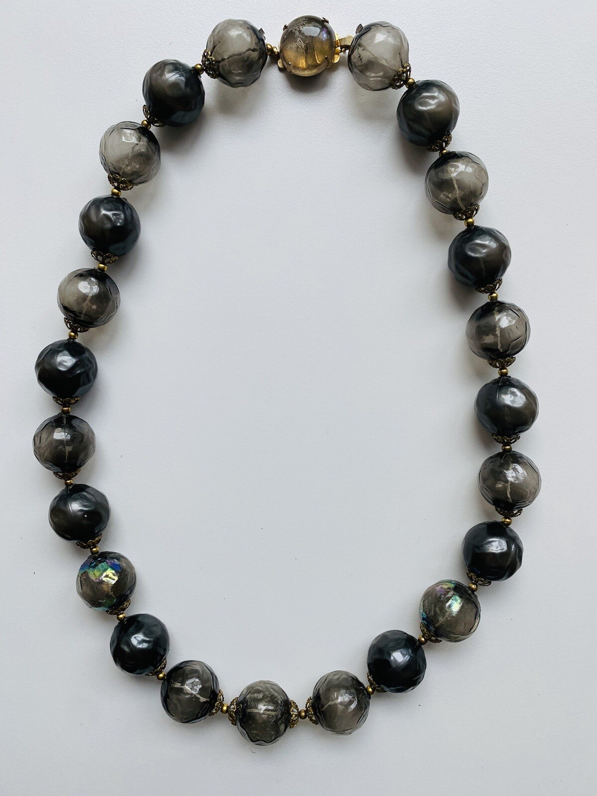 Vintage Hollow Globe Shaped Smokey Bead Necklace (2358)