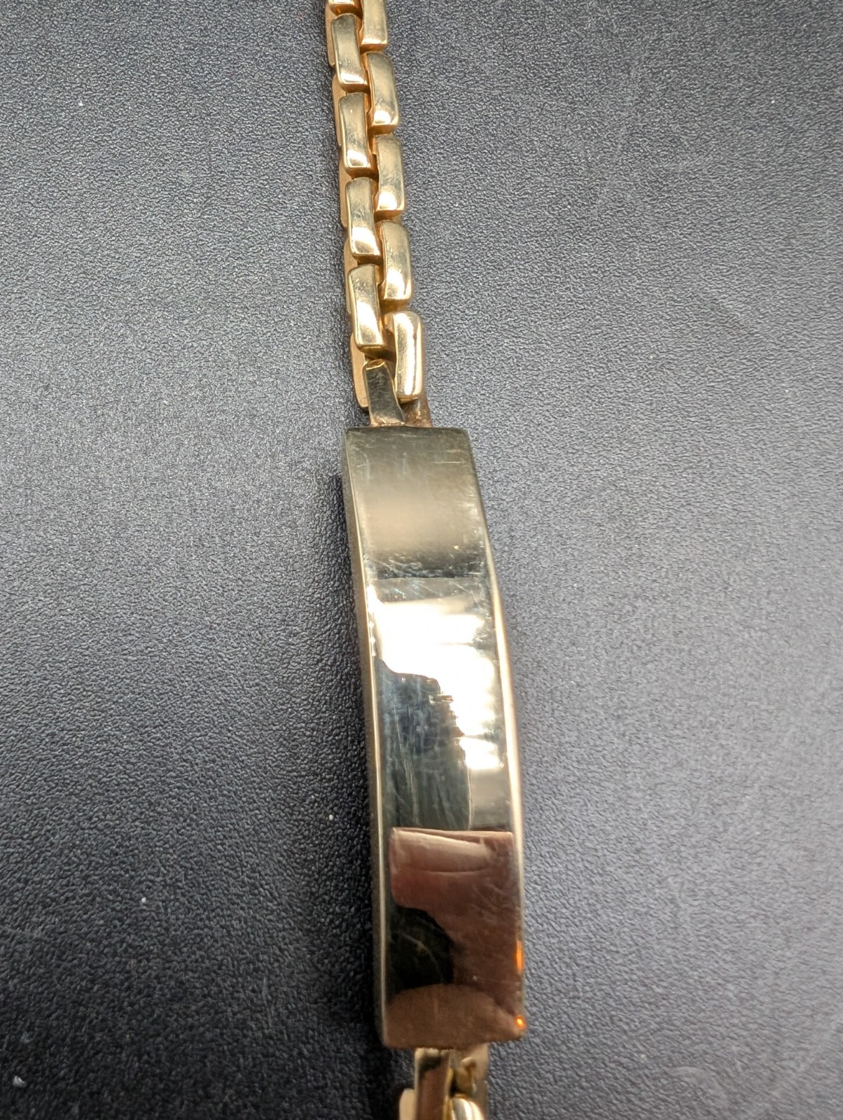 VTG Gold Tone ID Chain Bracelet, Blank Panel, 8.5″ Unmarked