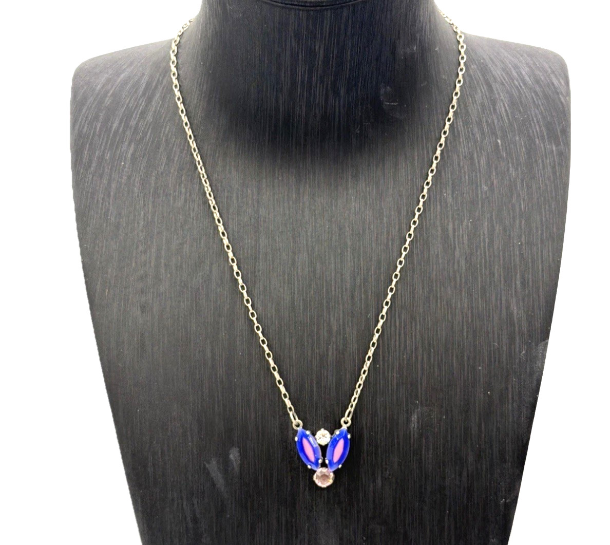 Vintage Sabika Necklace – Purple & Pink Crystal Pendant, Signed Statement Chain