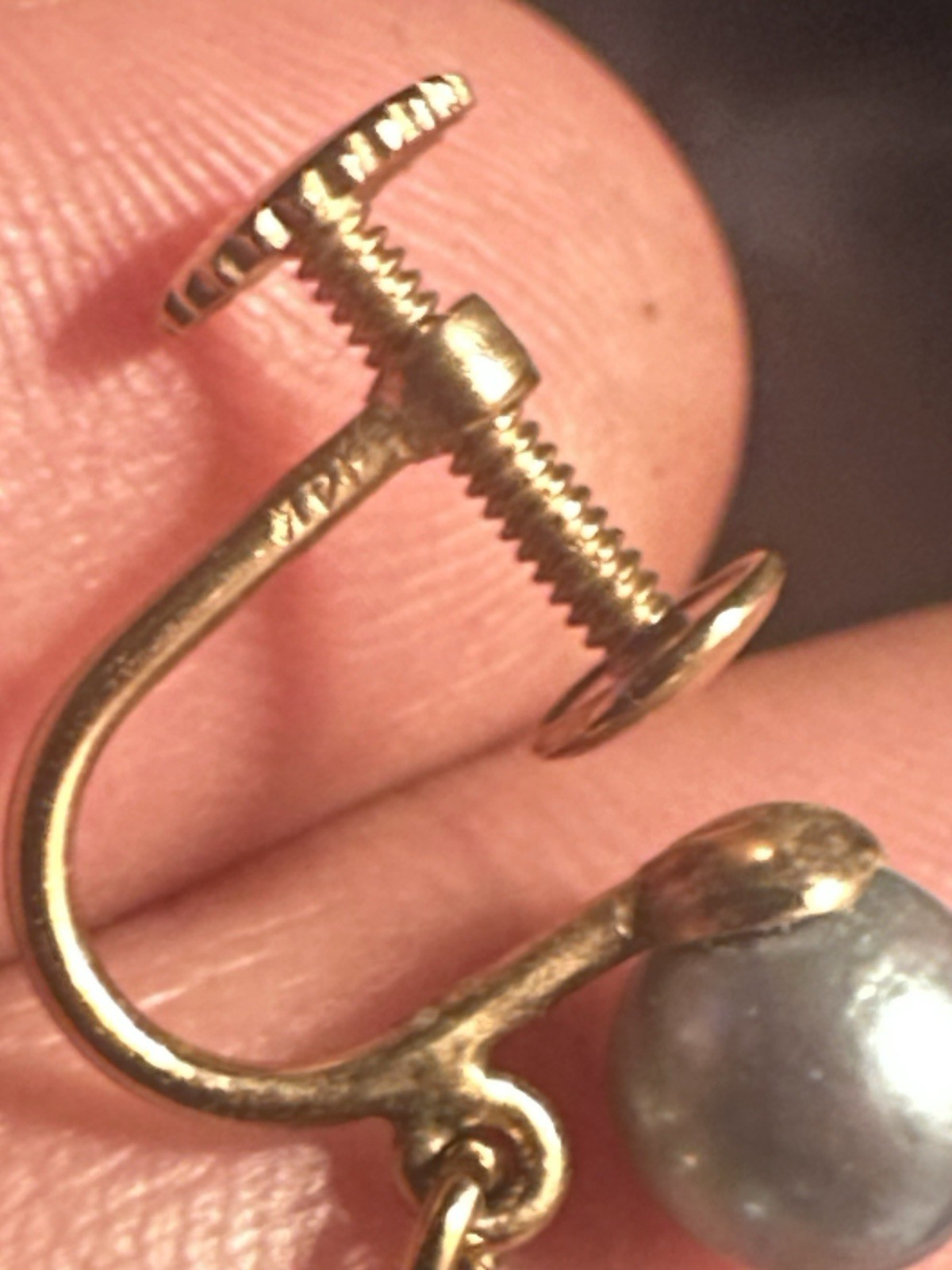 Vtg 14k Gold Blue Grey Pearl Earrings