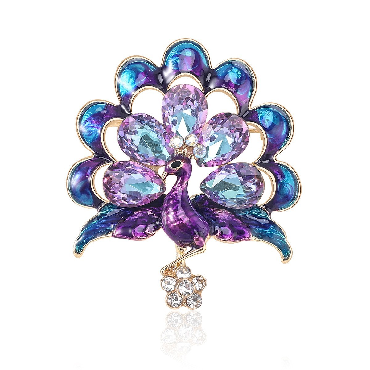 Vintage Style Peacock Bird Rhinestone Crystal Cyan Bird Brooch Pin Pendant Gift