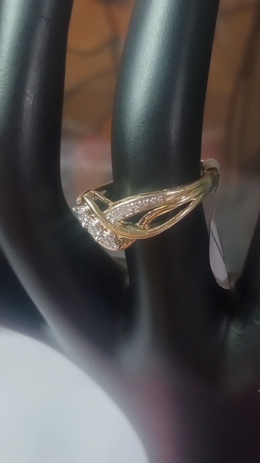 Lab Created Diamond Accented 3 Stone 14kt Gold Plated Silver Engagement Ring