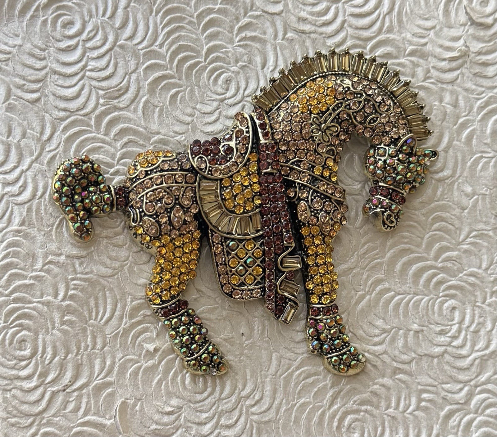 Horse Vintage Style /stamped metal large brooch