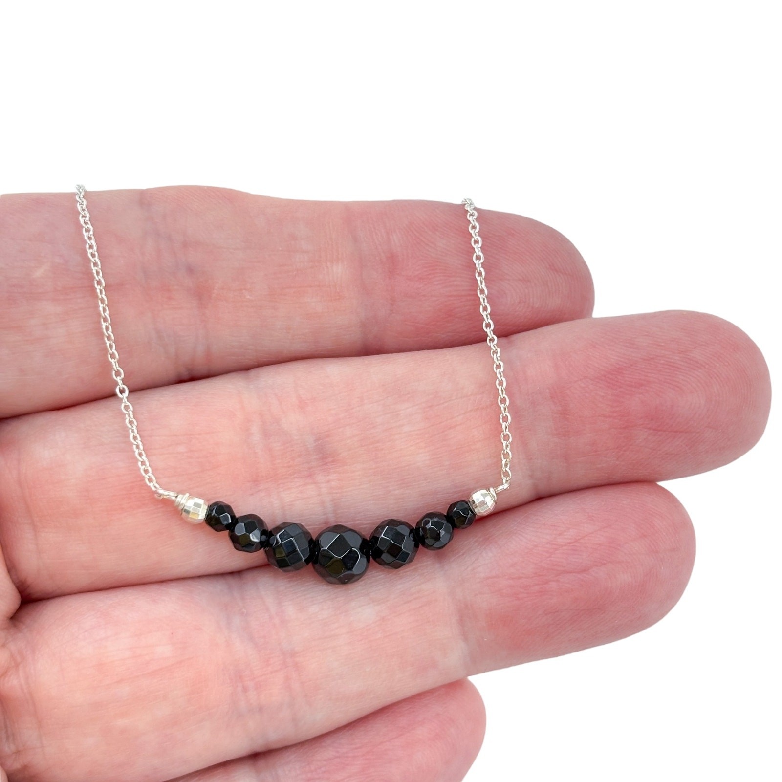 Vintage Sterling Silver 925 Black Tourmaline Bar Adjustable Necklace