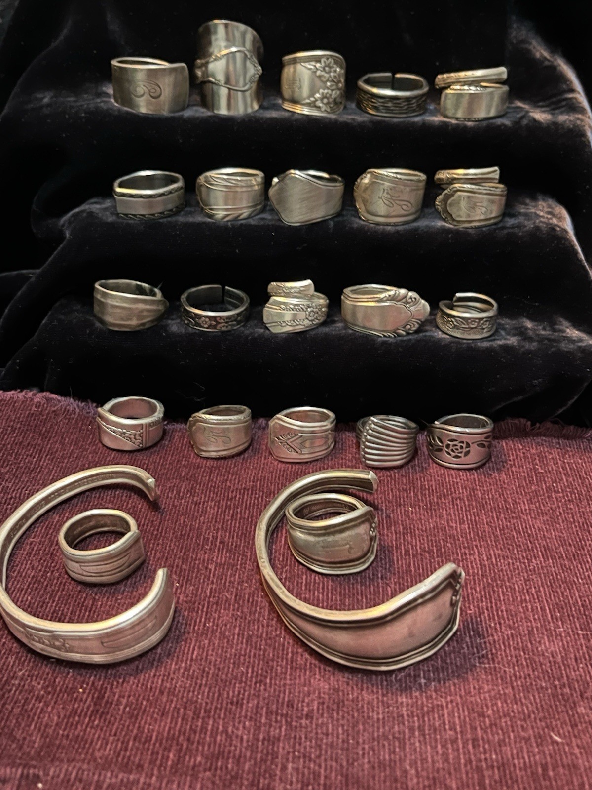 Spoon Ring & Bracelet Lot Of 24-Silver Plated & Stainless Steel Antique Deco