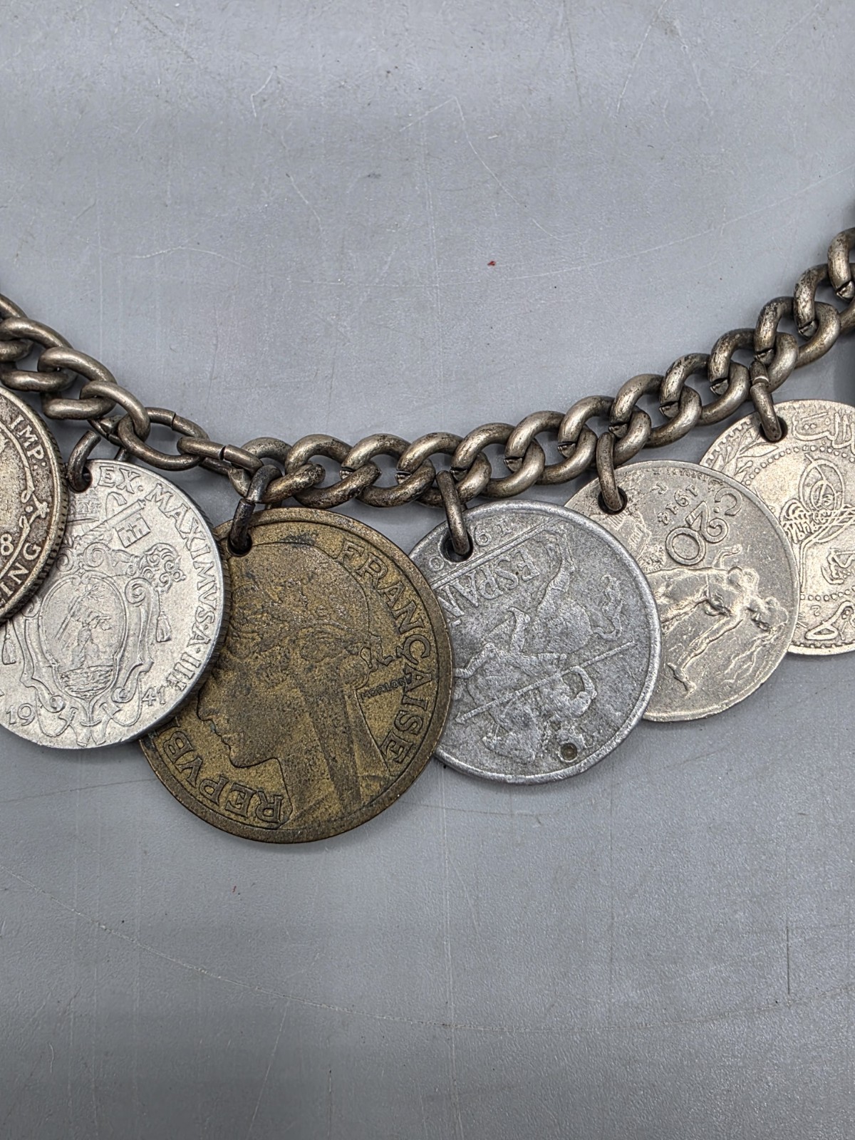 VTG MCM International Coin Charm Bracelet (Italy, France, Spain, Great Britain)