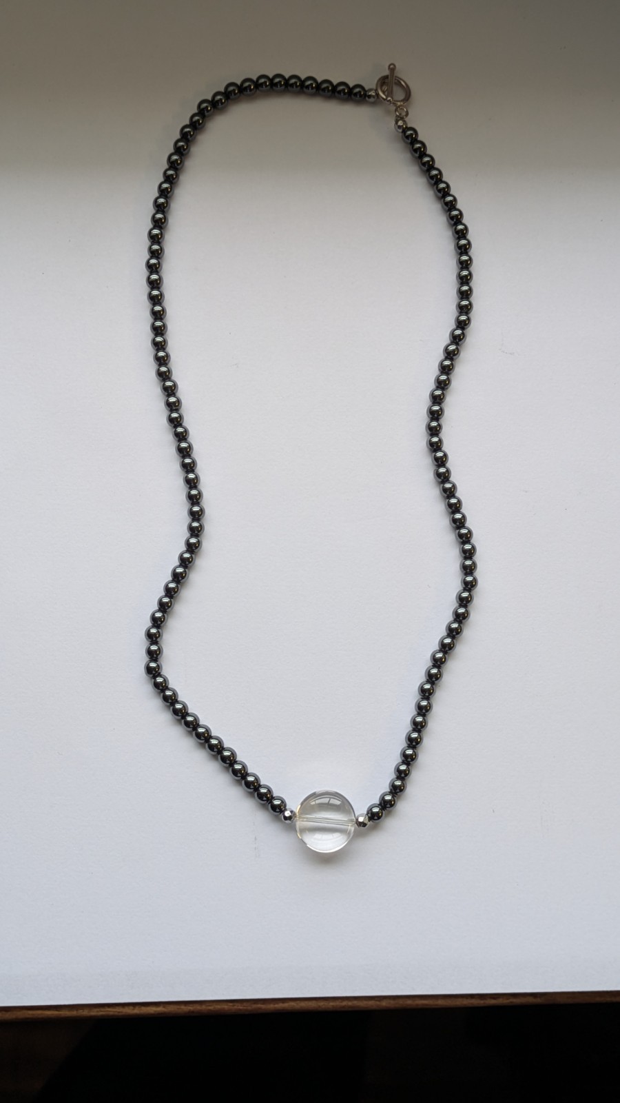 Vintage 925 Sterling Silver Hematite Bead & Glass Necklace Sz 17