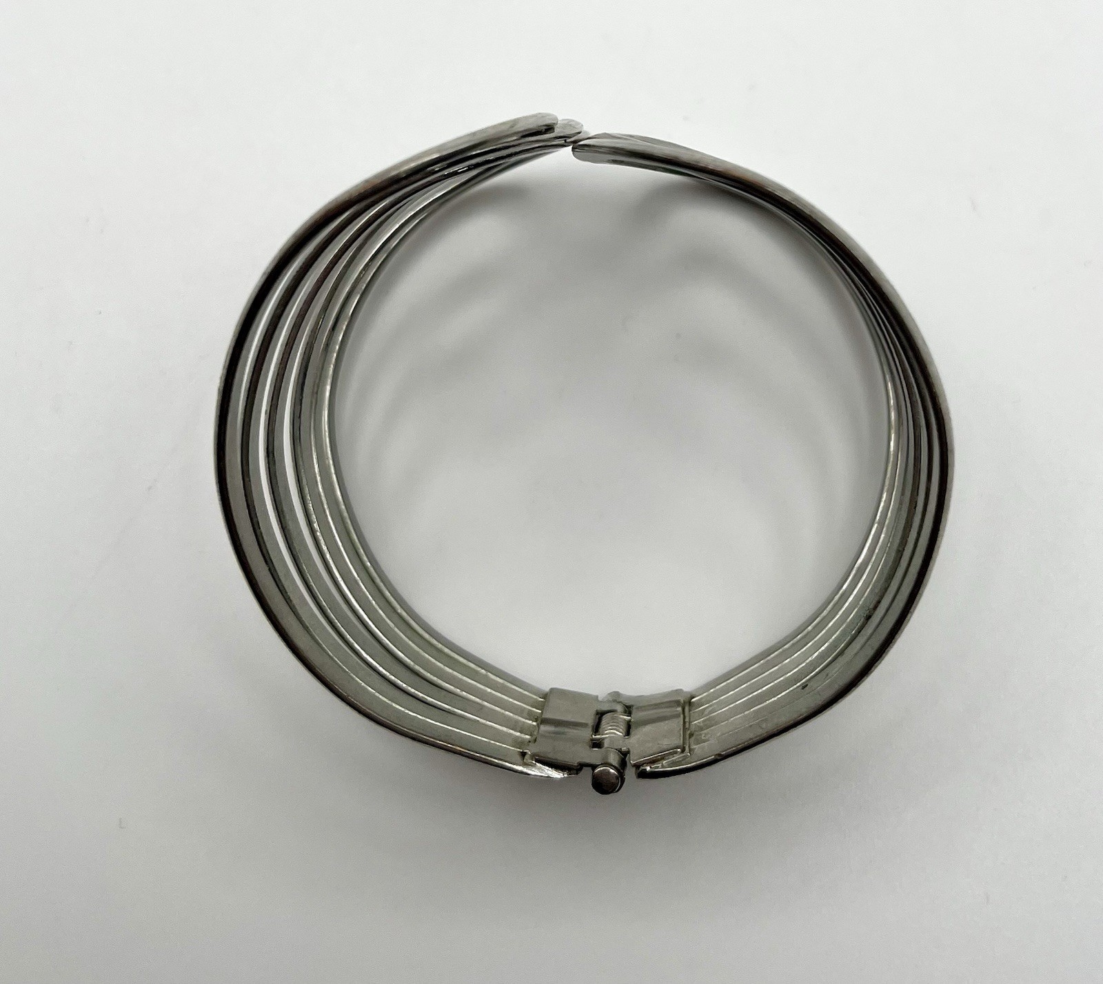 Modernist Gunmetal Abstract Loop Pendant Necklace & Statement Cuff Bracelet Set