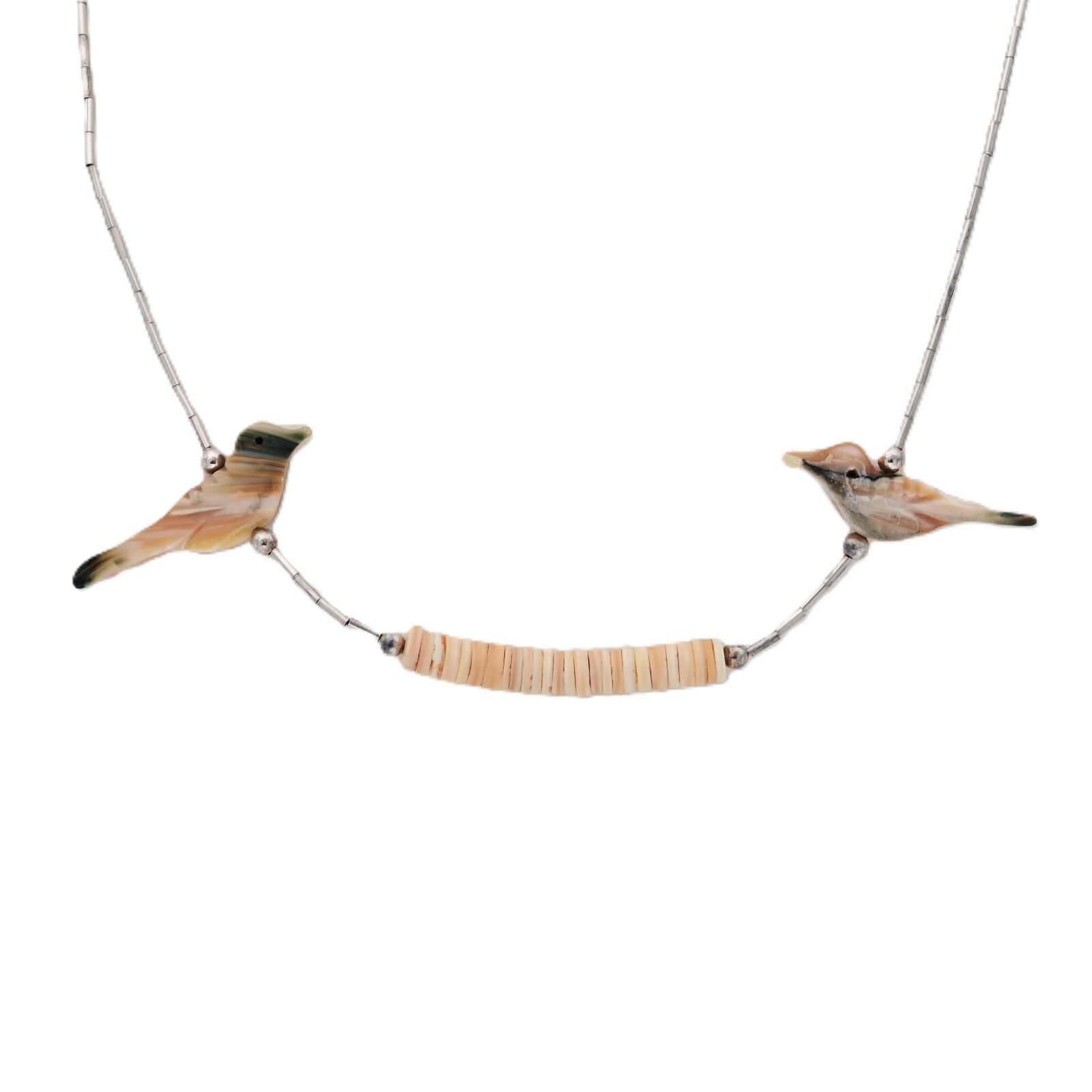 Vintage Original Native American Sterling Silver Mother of Pearl Bird Necklace