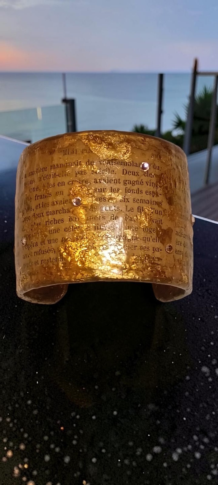 Rare Brigitte Ross Gold Hammered Literary Cuff Bracelet Alfred De Musset French