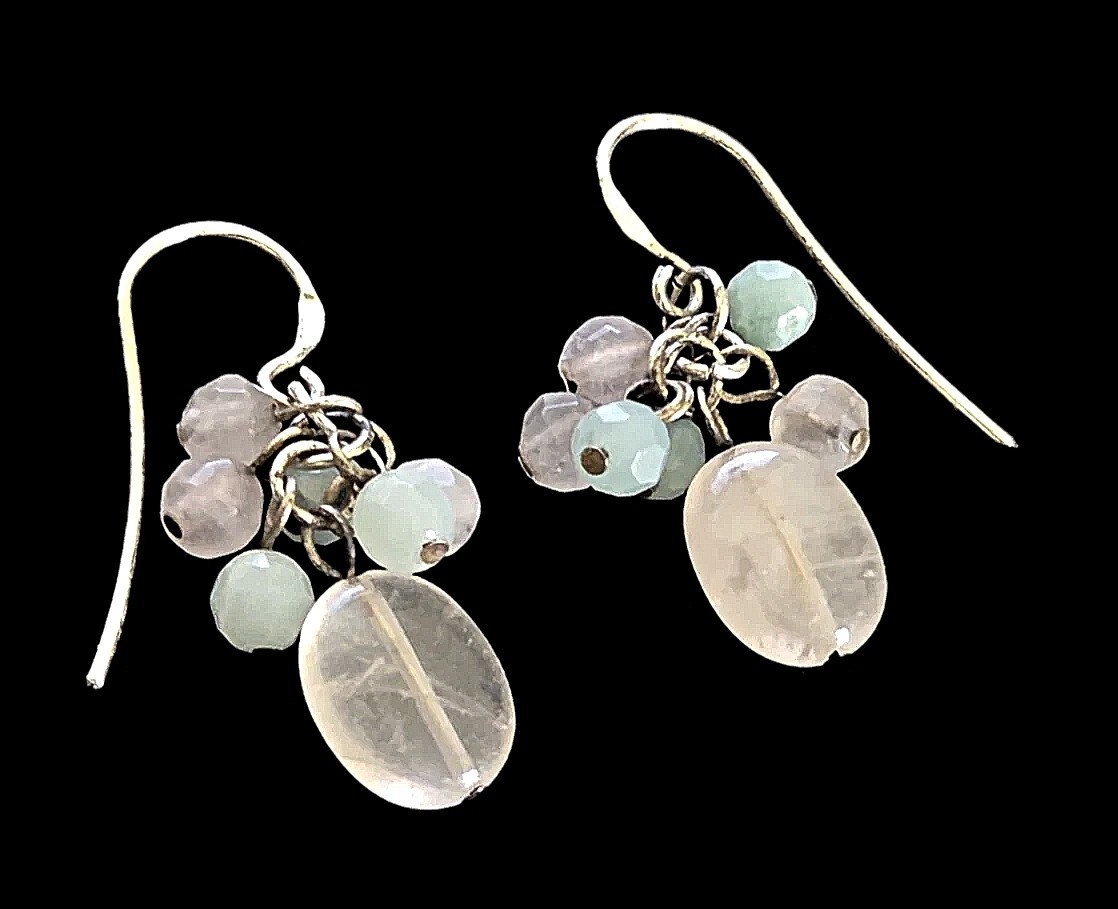 925 Sterling Silver Jadeite and Spinel Faceted Beads Dangle Earrings