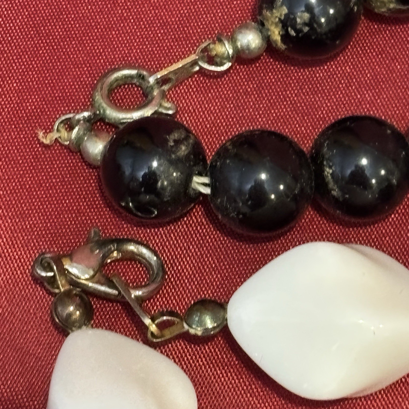 Vintage Black And White Acrylic Resin Bead Necklace Lot Of Two