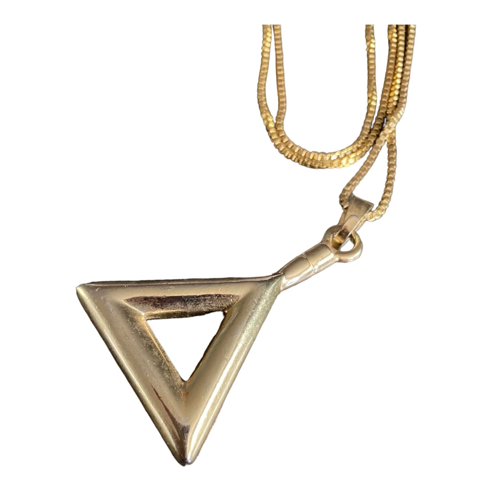 Vintage Yellow Gold Plated Triangle Pendant Necklace Chain B232