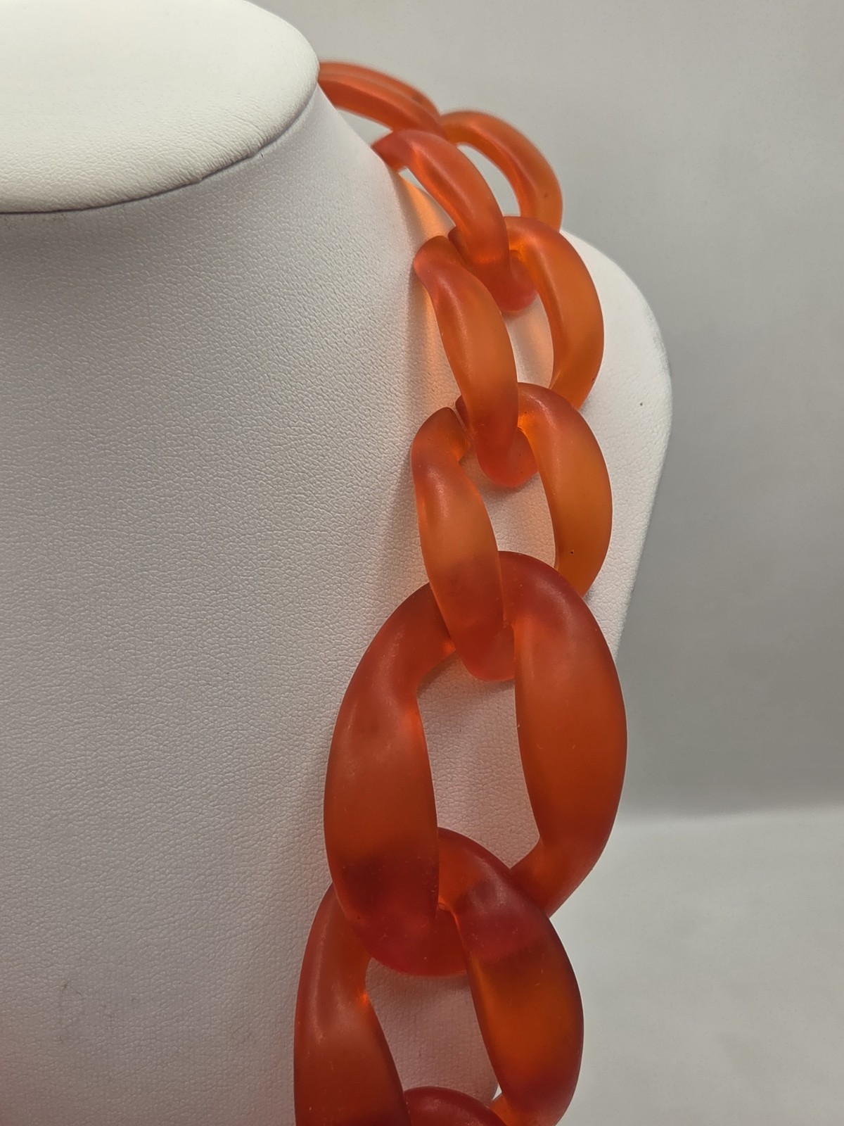Iris Apfel Inspired Neon Orange Resin/Acrylic Chain Choker Necklace 20″L