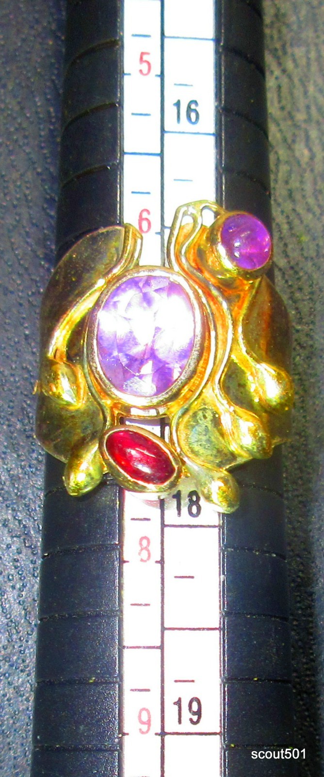 VTG Yossi Ezra Studio YES Sterling Vermeil Amethyst Garnet Modernist Ring Size 7