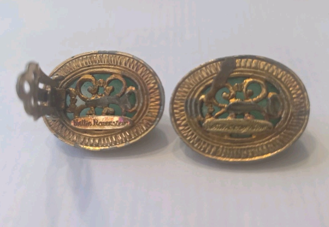 Nettie Rosenstein Clip On Earrings Faux Jade Cabochons 1 Missing The Clip on