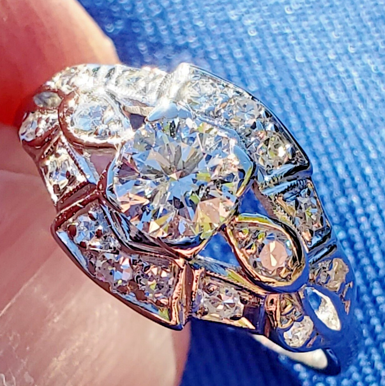 ORIGINAL EARTH MINED DIAMOND Deco Engagement Ring Antique Platinum Solitaire S 6