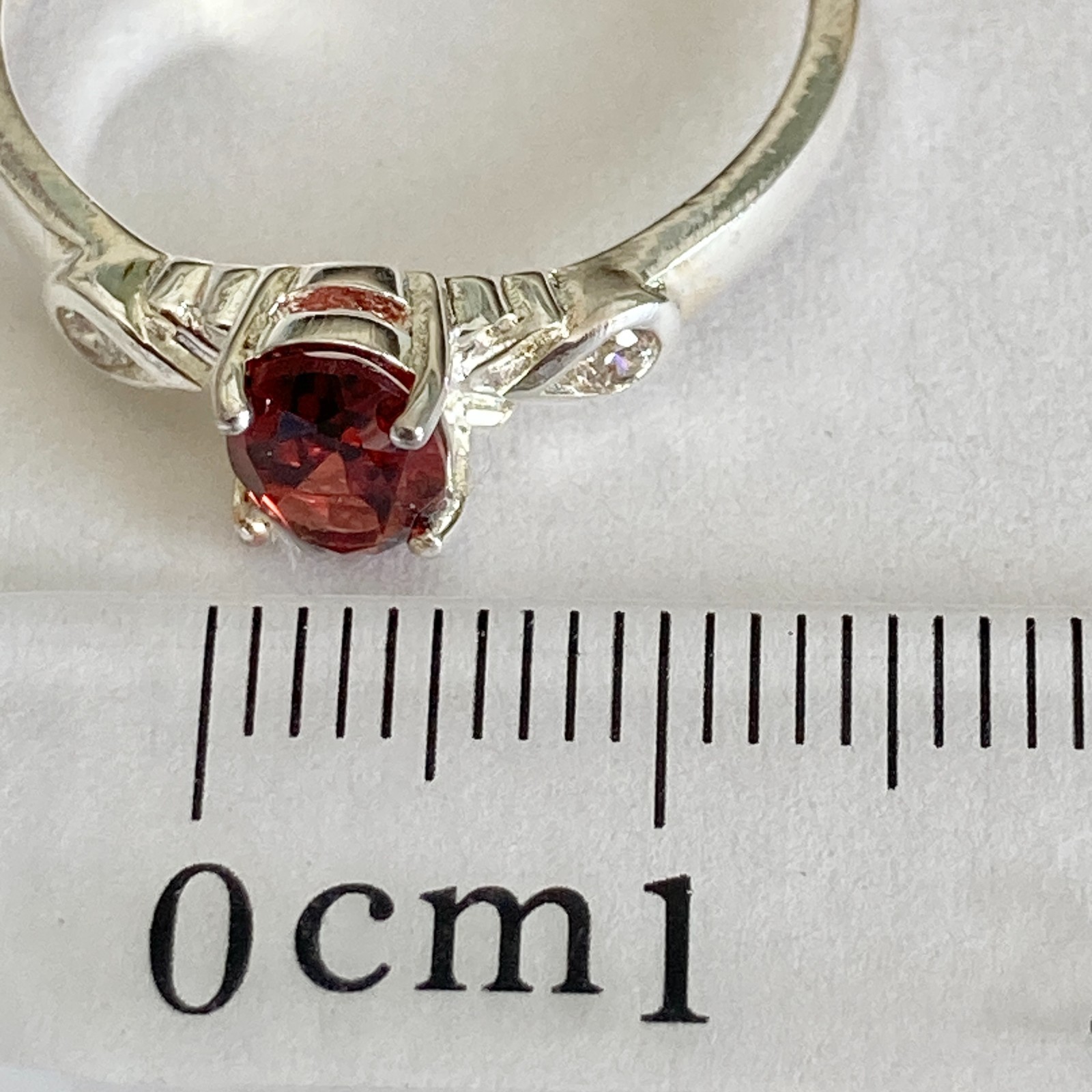 Vintage Silver Red Garnet Stone Solitaire Cocktail Ring Size 9 Plated Victorian