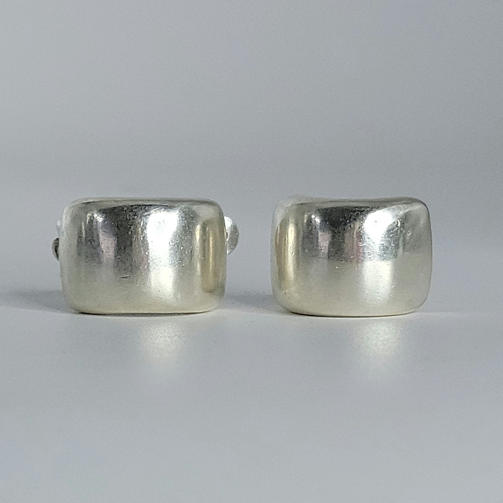 925 Sterling Silver Modernist Thick Domed Half Hoop Clip On 3/4″ Earrings 11.7g