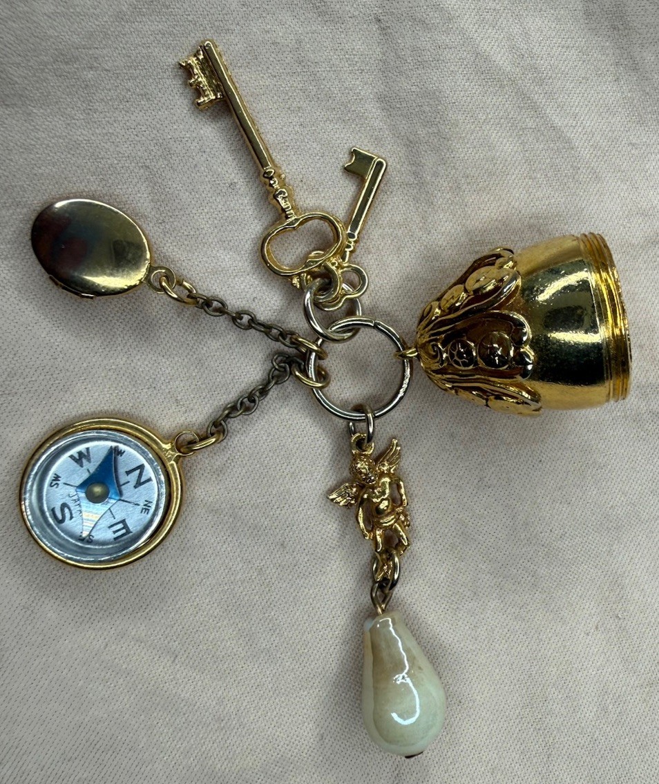 Vintage Multiple Charm Gold Tone Pendant With Some Wear On Gold Tone