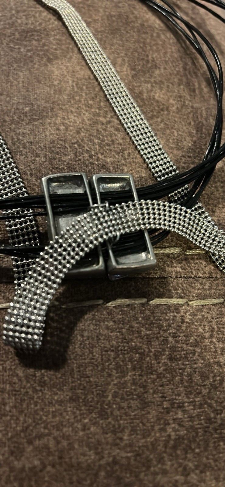 Anne Marie Chagnon Modernist Brutalist Necklace 17.5-20” Mixed Metals & Cord