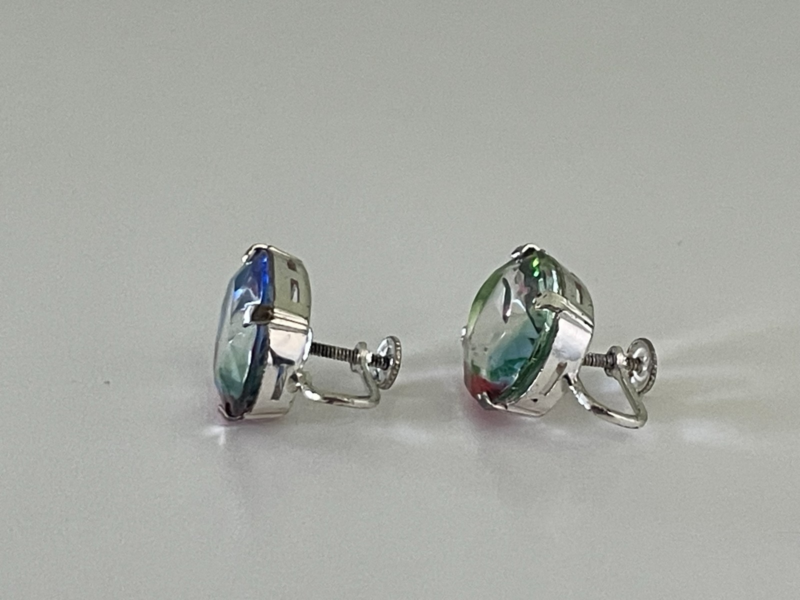 Vintage Crystal Rainbow 835 Silver Screw Back Earrings and Adjustable Ring